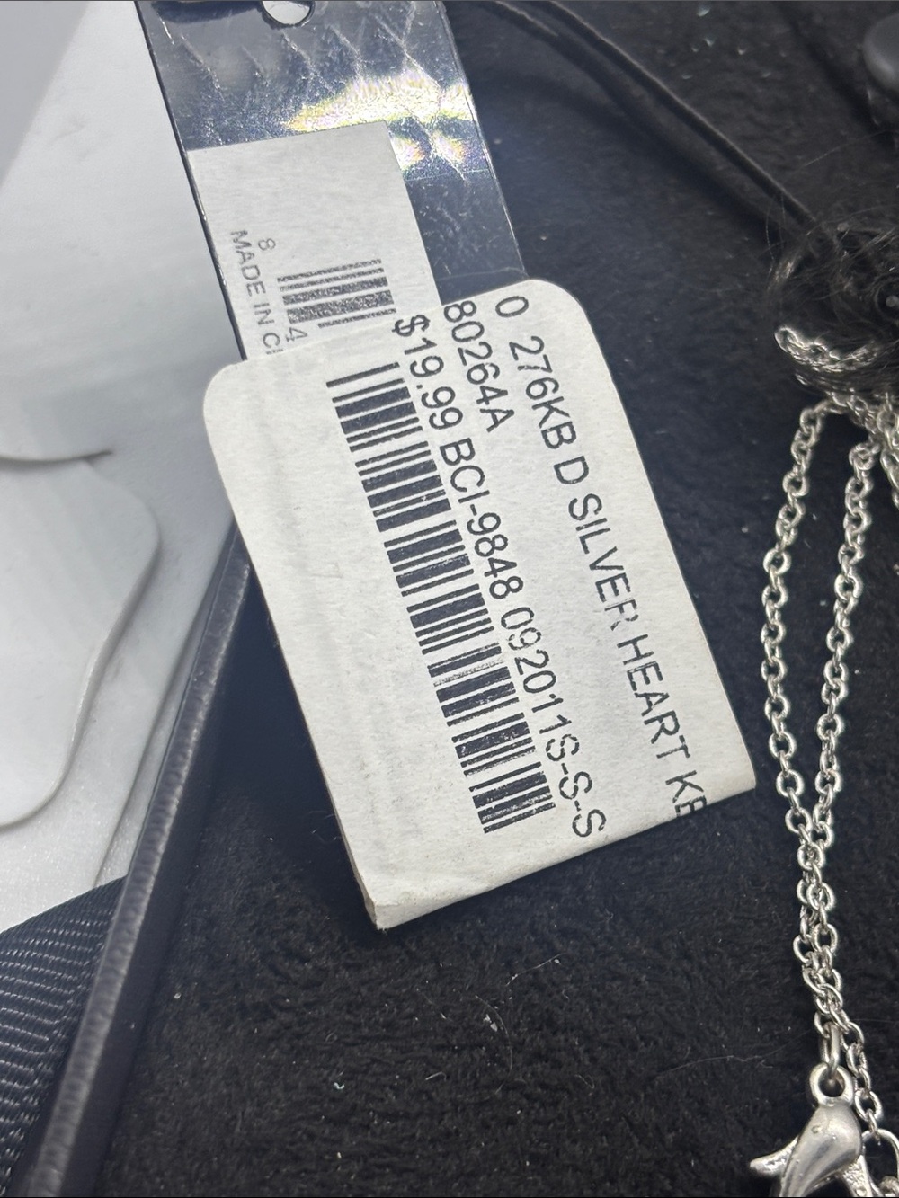 Macy's Silver Heart Key Pendant Necklace with Clear Crystal Accents - Picture 3 of 4